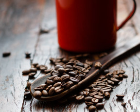 Картинка еда кофе кофейные зёрна зерна ложка