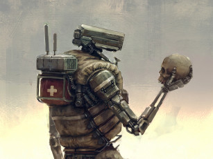 обоя гамлет, фэнтези, роботы, киборги, механизмы, череп