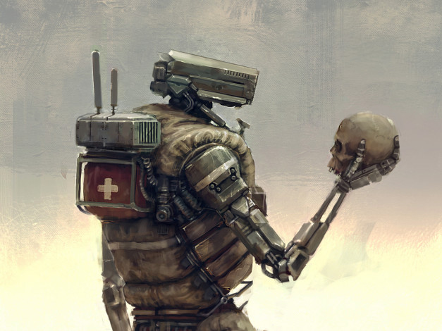 Обои картинки фото гамлет, фэнтези, роботы, киборги, механизмы, череп