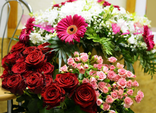 Картинка цветы букеты +композиции герберы розы
