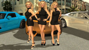 Картинка автомобили 3d+car&girl улыбки взгляд девушки