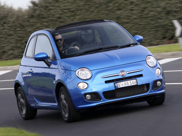 Обои картинки фото автомобили, fiat, 500s, cabrio, au-spec, 2013г, синий