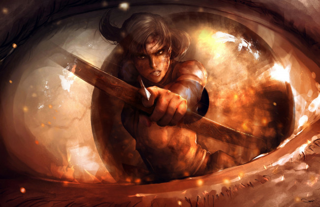 Обои картинки фото видео игры, tomb raider 2013, tomb, арт, лук, девушка, крофт, raider, 2013, лара
