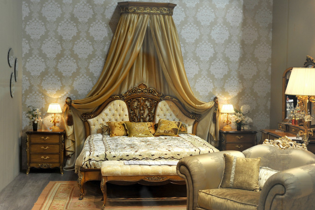 Обои картинки фото интерьер, спальня, лампа, постель, кровать