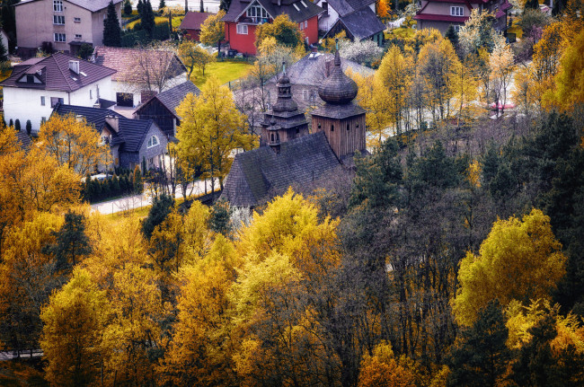 Обои картинки фото города, - пейзажи, польша, осень, деревья, дома, город