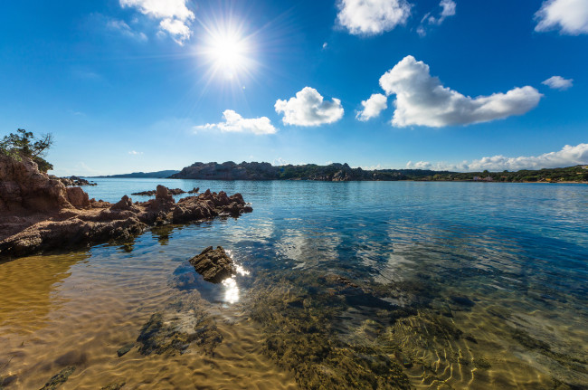 Обои картинки фото природа, реки, озера, солнце, бухта, острова, океан