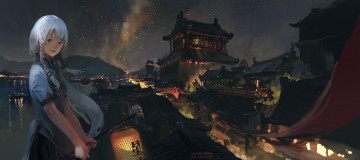 Картинка аниме vocaloid девушка город ночь