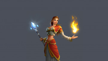 Картинка фэнтези магия фон девушка посох огонь