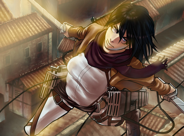 Обои картинки фото аниме, shingeki no kyojin, микаса