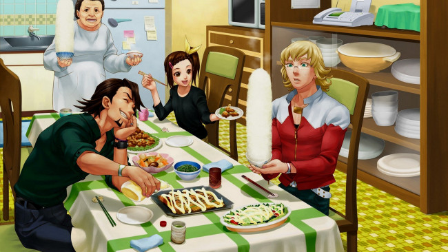 Обои картинки фото аниме, tiger and bunny, застолье