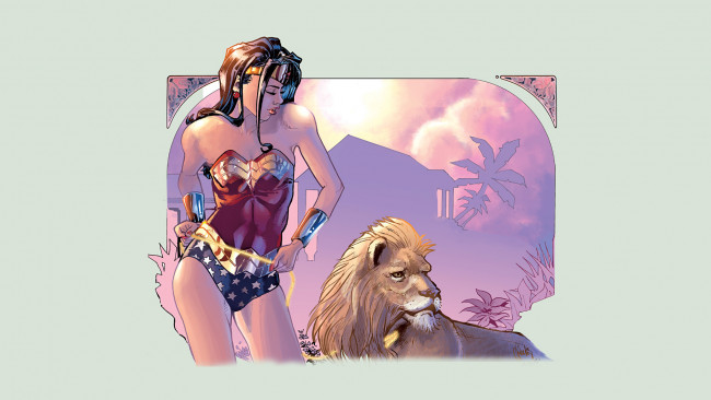 Обои картинки фото рисованное, комиксы, лев, униформа, фон, девушка