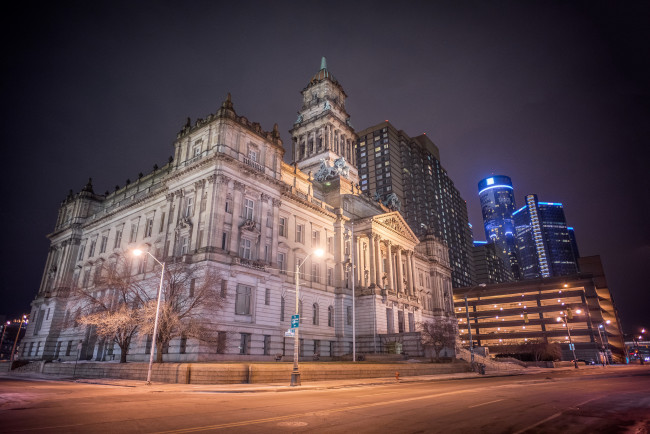 Обои картинки фото detroit at night, города, - здания,  дома, площадь, ночь, дворец