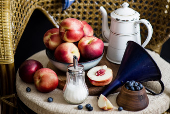 Картинка еда фрукты +ягоды сахар нектарин персик черника