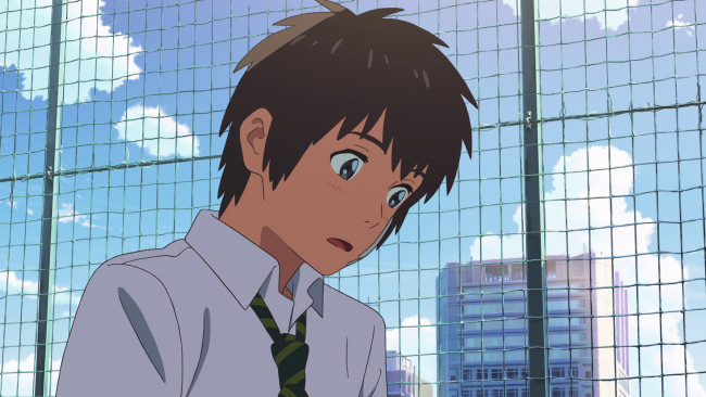 Обои картинки фото аниме, kimi no na wa, фон, взгляд, парень