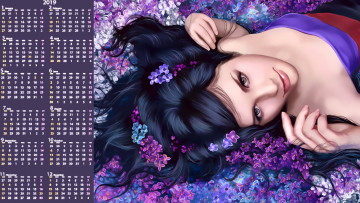 Картинка календари рисованные +векторная+графика calendar женщина цветы девушка взгляд лицо 2019
