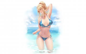 Картинка видео+игры metroid +other+m девушка блондинка купальник море samus aran