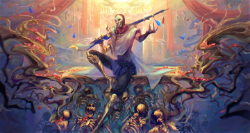 Картинка видео+игры league+of+legends jhin оружие плита скелеты