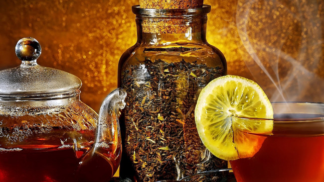 Обои картинки фото еда, напитки,  чай, заварка, чай, чайник, лимон