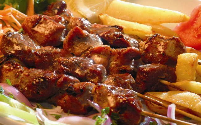 Обои картинки фото еда, шашлык,  барбекю, греческая, кухня