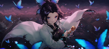 Картинка клинок+рассекающий+демонов аниме demon+slayer +kimetsu+no+yaiba kimetsu no yaiba девушка взгляд хашера kochou shinobu бабочки