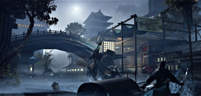 Обои картинки фото фэнтези, иные миры,  иные времена, город, мост, бой