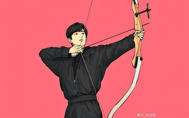 Обои картинки фото рисованное, люди, парень, лук