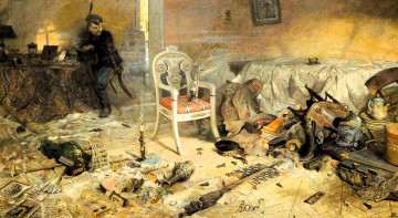 обоя рисованное, павел рыженко, козак, стол, стул, разгром, вещи