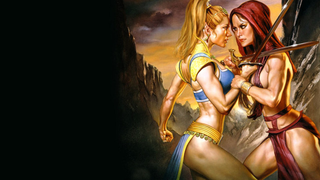 Обои картинки фото видео игры, champions,  return to arms, девушки, борьба, мечи, скалы