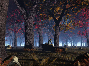 Картинка 3д графика nature landscape природа лес камни мужчина