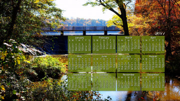 Картинка календари природа мост деревья осень