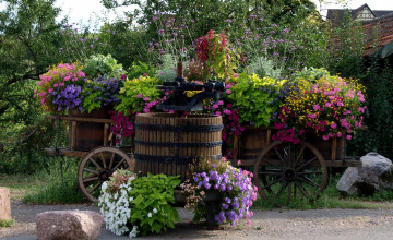 Картинка spring цветы разные вместе корзины телега