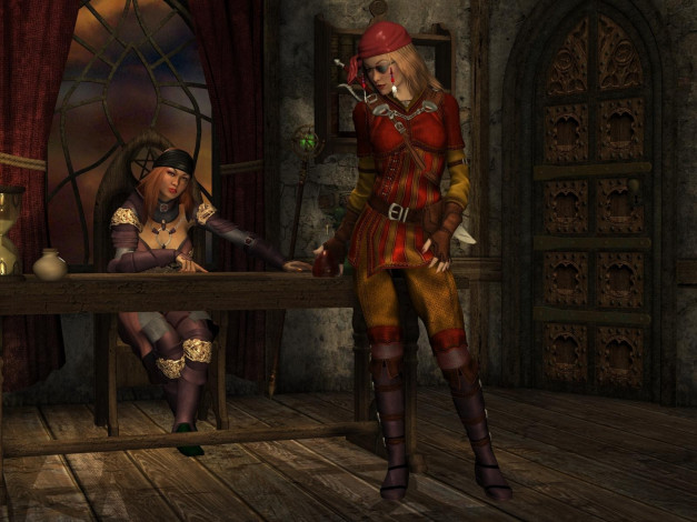 Обои картинки фото 3д, графика, people, люди, девушки, стол