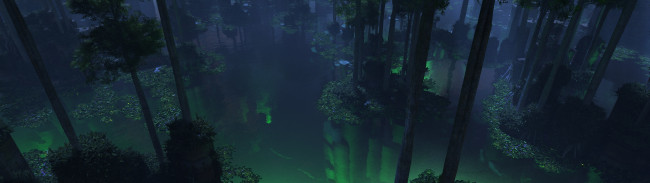 Обои картинки фото 3д, графика, nature, landscape, природа, отражение, вода, лес, ночь