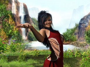 Картинка 3д графика people люди скала водопад цветы улыбка