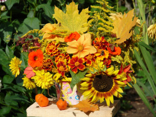 Картинка цветы букеты композиции листья композиция