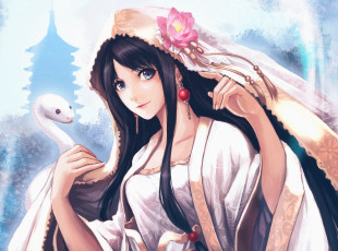 Картинка аниме animals цветок змея девушка