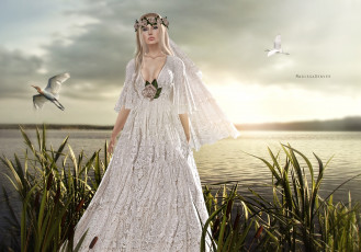 Картинка 3д графика people люди озеро цапли венок платье