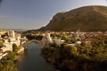 Картинка города мостар босния герцеговина вода мост дома