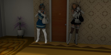 Картинка 3д графика people люди дверь оружие девушки