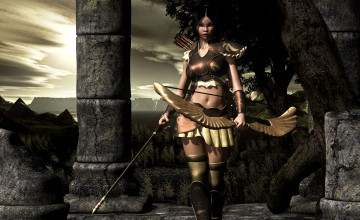 Картинка 3д графика amazon амазонки доспехи стрелы лук девушка