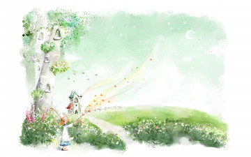 Картинка векторная графика домик деревья