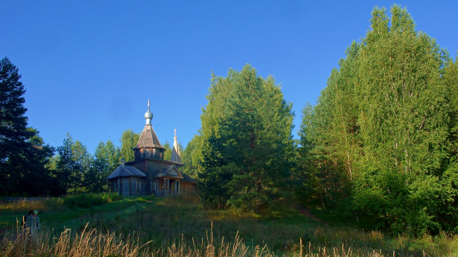Обои картинки фото церковь, на, оз, светлояр, города, православные, церкви, монастыри, лес, небо