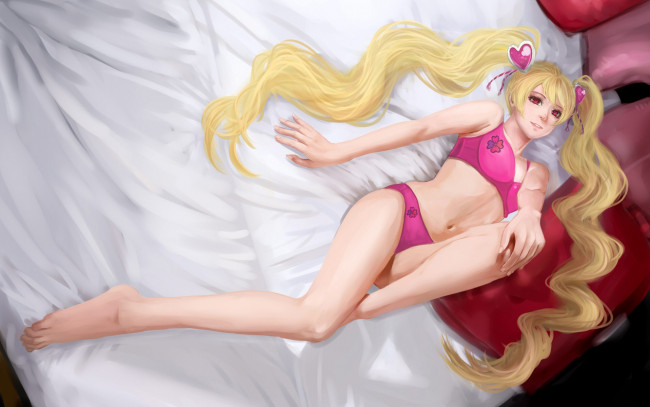 Обои картинки фото fresh, precure, аниме, smile, девушка, кровать, бельё, блондинка, хвостики