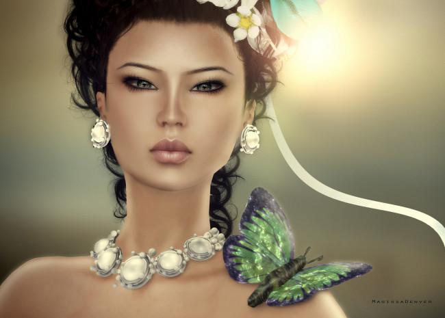 Обои картинки фото 3д, графика, portraits, портрет, бобочка, колье
