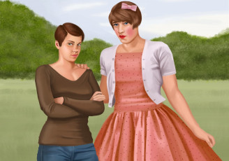 Картинка векторная+графика девушки фон