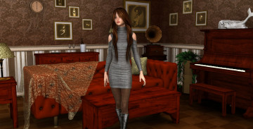 Картинка 3д+графика люди+ people картины девушка взгляд диван