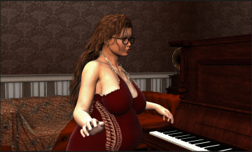 Картинка 3д+графика люди+ people девушка пианино диван взгляд
