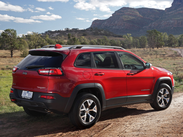 Обои картинки фото автомобили, jeep, красный, kl, au-spec, trailhawk, cherokee, 2014г