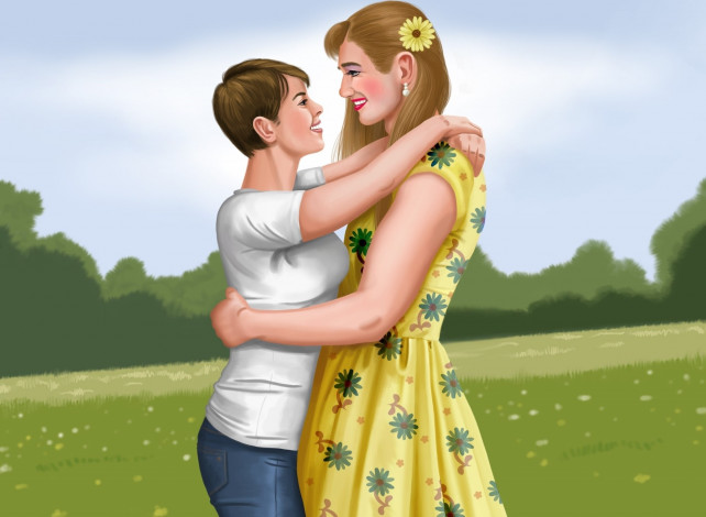 Обои картинки фото векторная графика, девушки, улыбка, взгляд