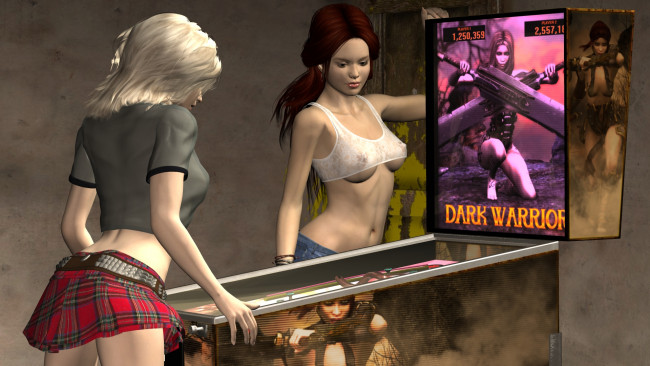 Обои картинки фото 3д графика, люди , people, девушки, игровые, автоматы, взгляд